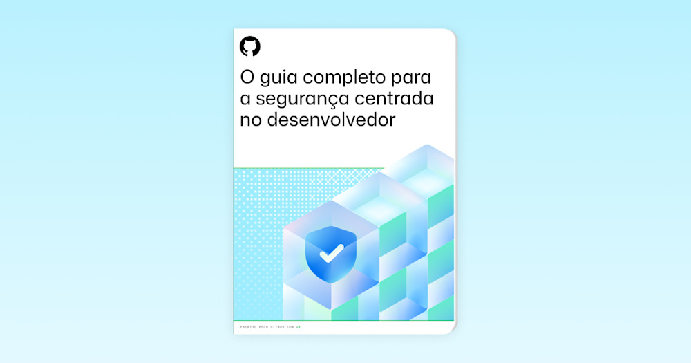 Light background featuring an assortment of GitHub-themed shapes and illustrations surrounding bold foreground text. The text reads: "The complete guide to developer-first security." The design emphasizes collaboration and efficient tools for developers.