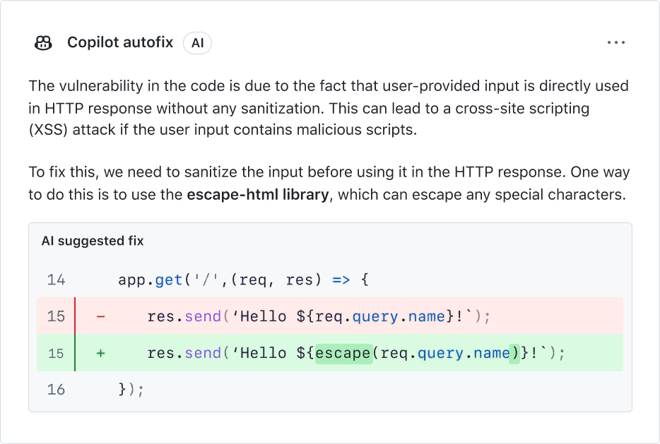 Suggested code change by Copilot Autofix