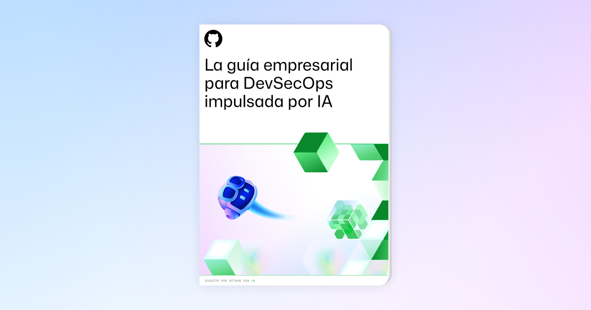 A light background features an array of AI-themed shapes and illustrations with a blur filter applied. In the foreground, white text reads "The enterprise guide to AI-powered DevSecOps".