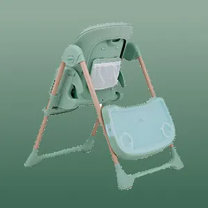 Rear view of the Puggle Feed & Play highchair showing the mesh storage pocket on the back of the seat.