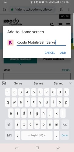 Koodo Self Serve Mobile Edit Name, Android