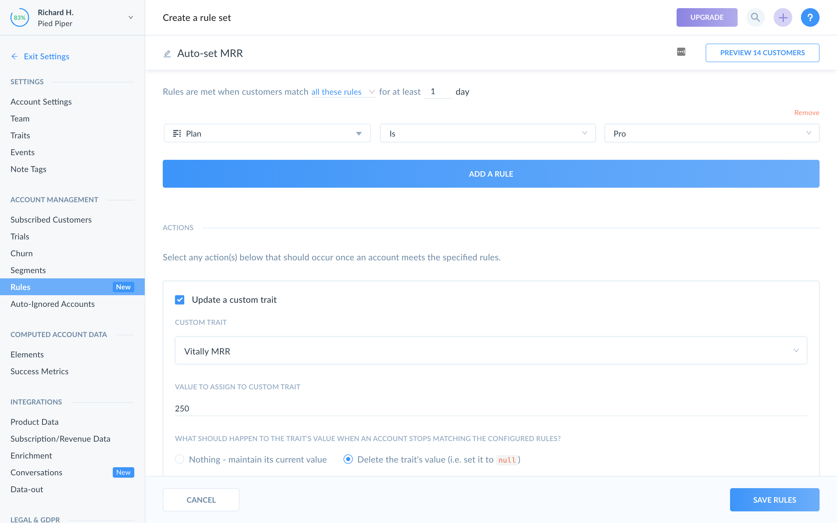 Automatically set a customer trait using rules
