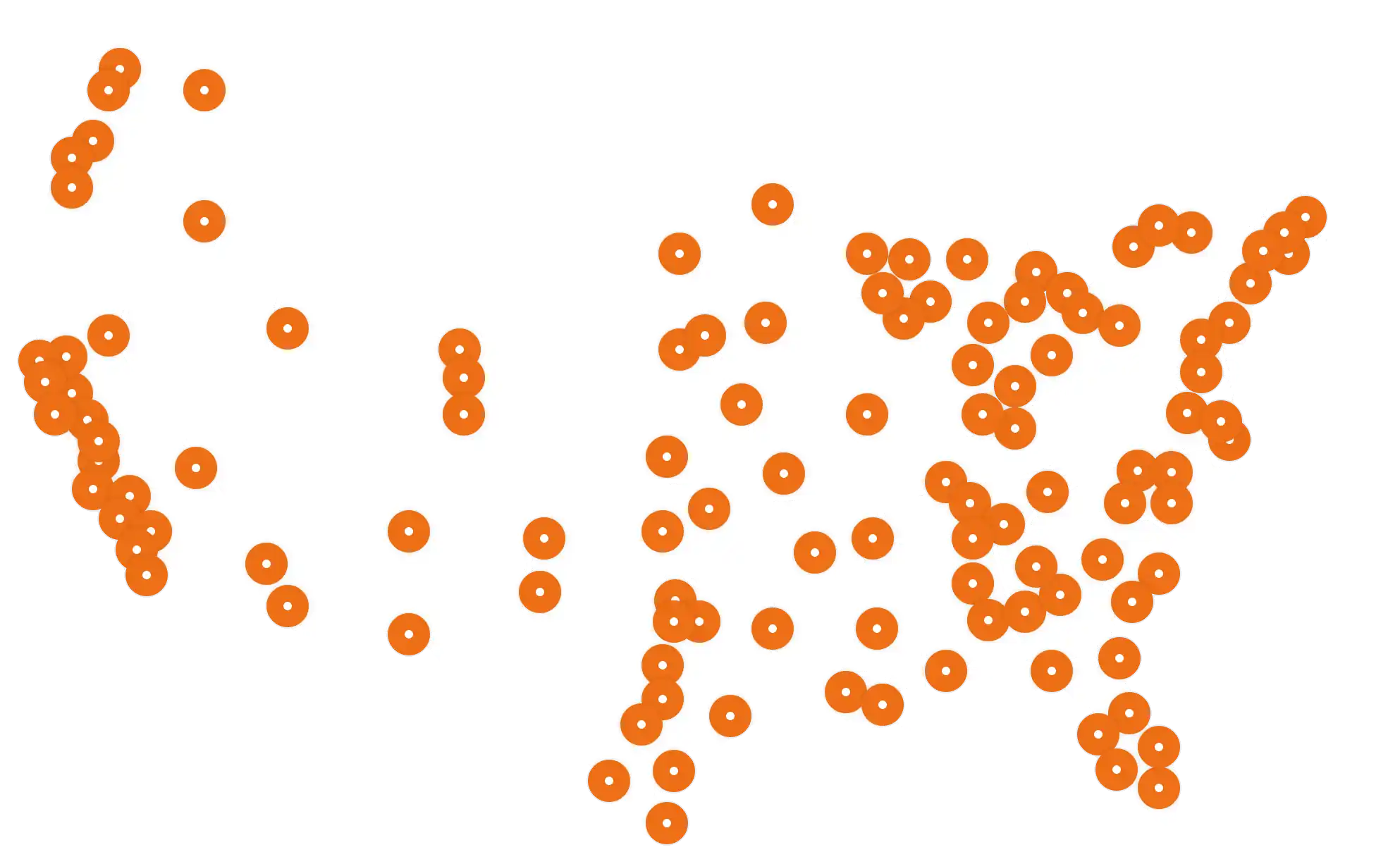 Map of United States with marked areas of Glass.net provider coverage