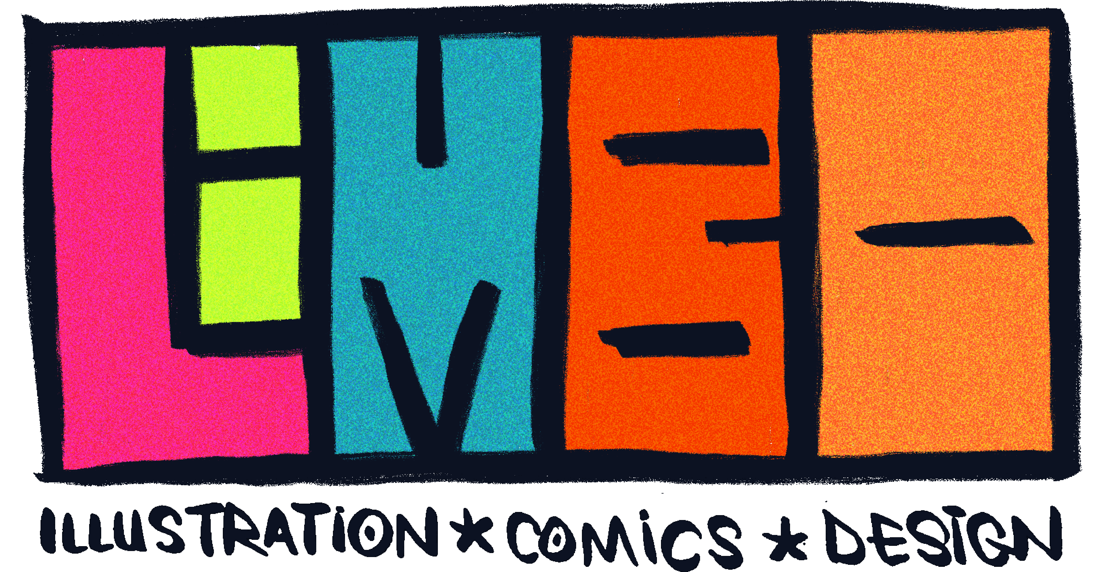 Logotipo animado de "Limbo Illustration". Bajo letras grandes y coloridas un subtítulo dice "Illustration | Comics \ Design"