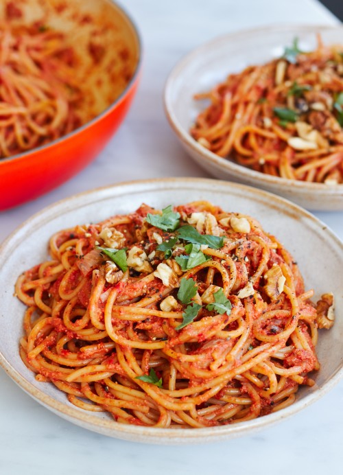 Roasted Red Pepper & Walnut Spaghetti