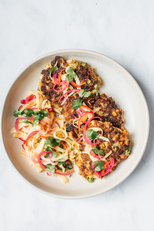 Curried Cauliflower Fritters With Mango Salad