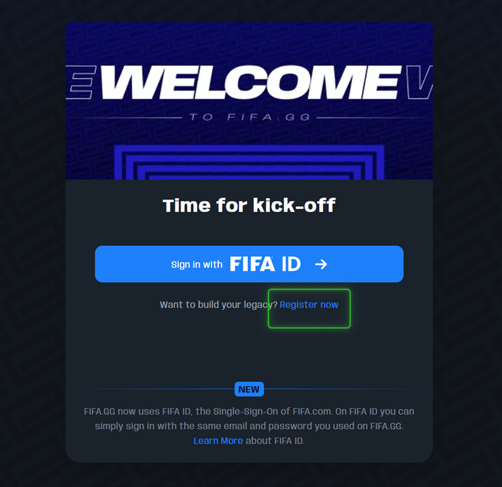 Welcome to FIFA.GG. Register now