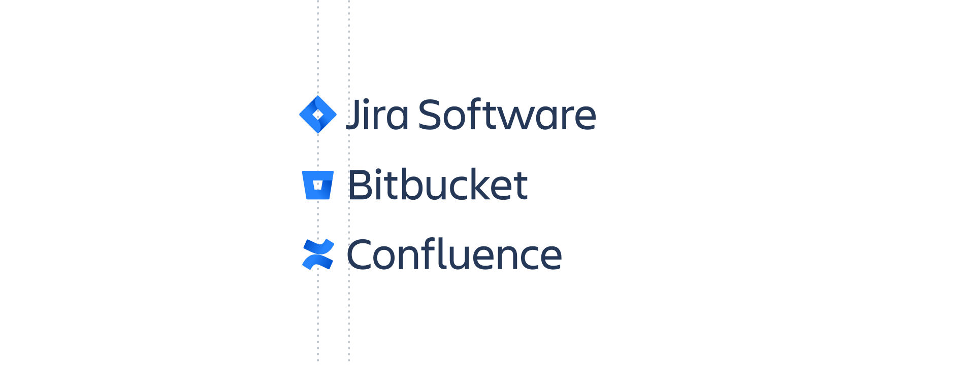 Vertical product alignment for Jira Software, Bitbucket and Confluence logos. 