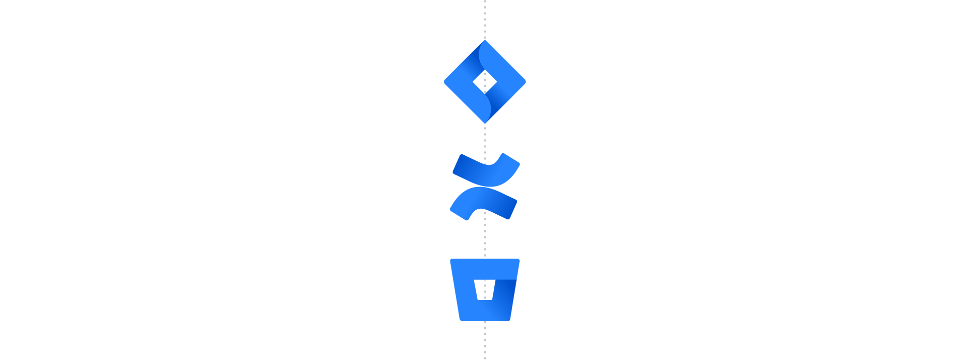 Vertical alignment of Atlassian logomarks including Jira, Confluence and Bitbucket.