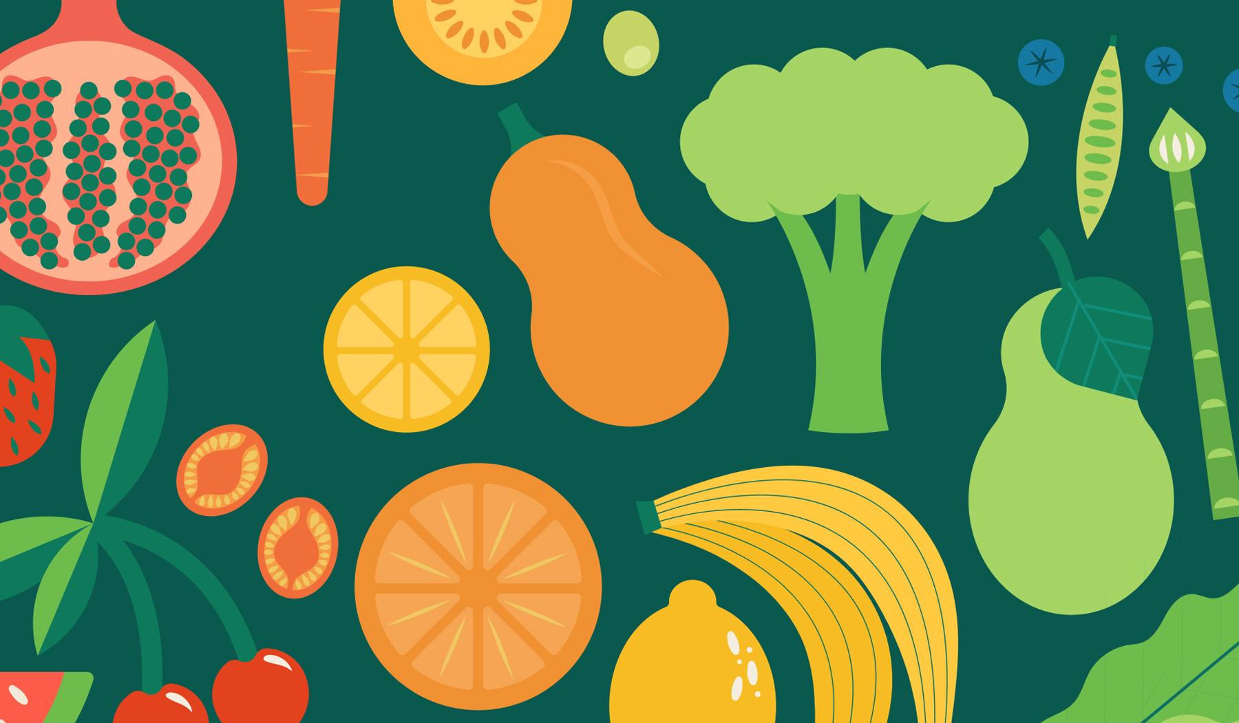 Illustration of fruits and vegetables.