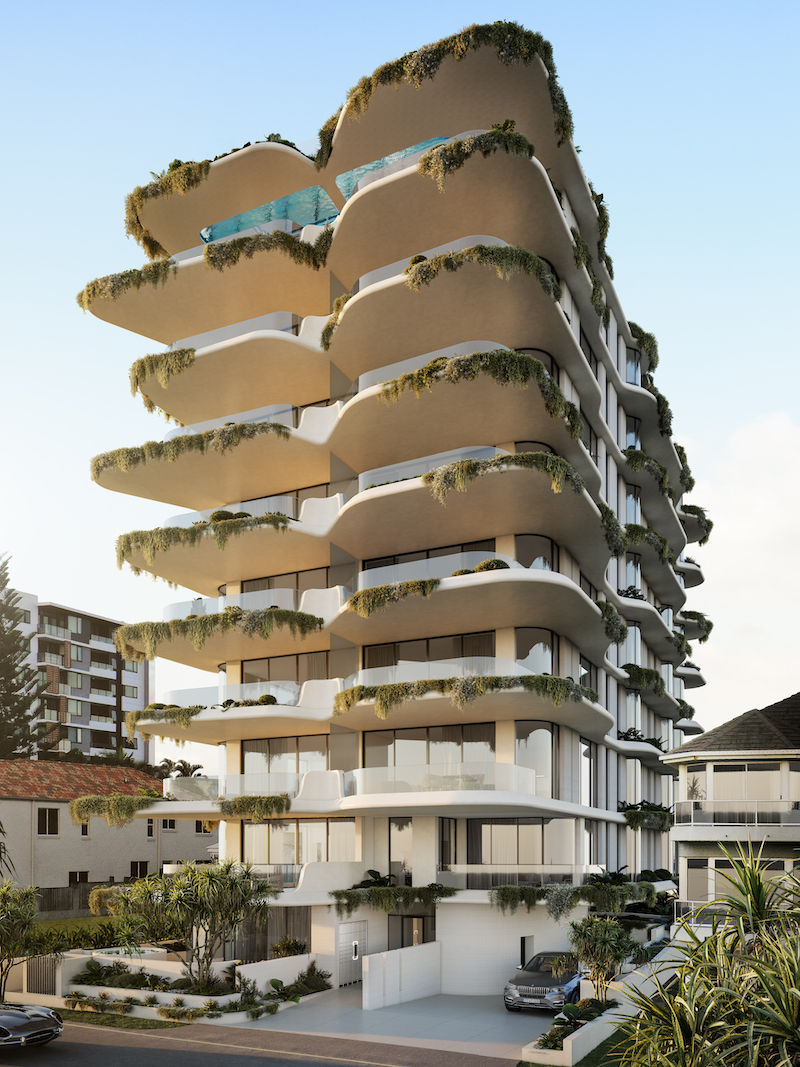 Render of the proposed medium-rise tower at 440-442 The Esplanade, Palm Beach.