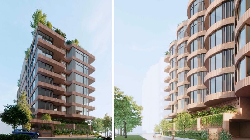 Renders of the proposed medium-rise apartment tower on the corner or Beesley and Filmer streets at West End.