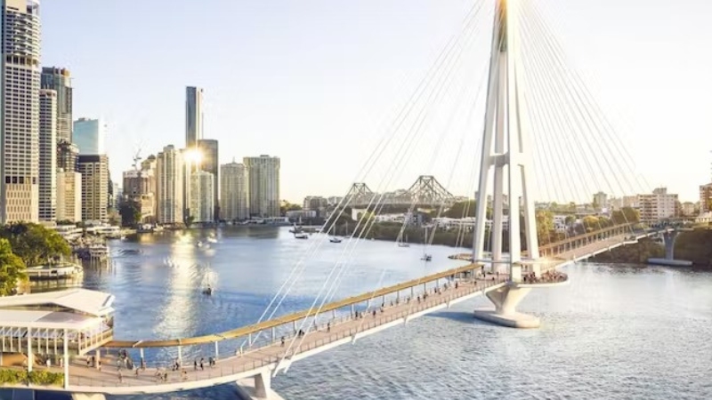 Artist impression of the green bridge between Kangaroo Point and Ann Street now under construction in Brisbane. Queensland government.