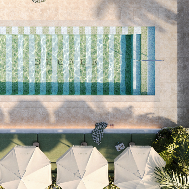 Aerial render of the proposed Ducale luxury apartment project pool area.
