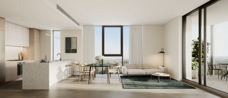 Interior render of Sydney Macquarie Collection Apartments Halifax Street Macquarie Park