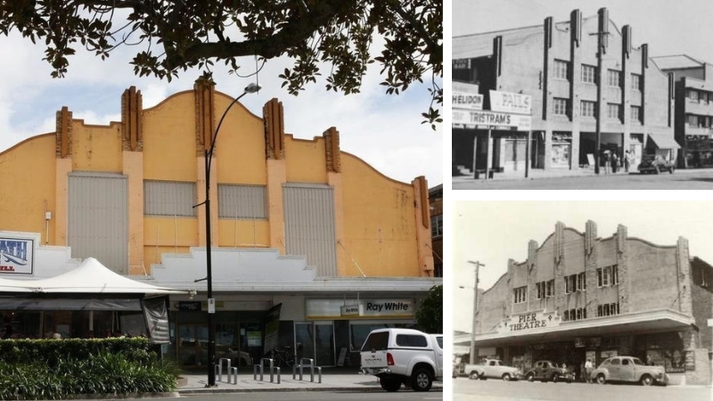 The Pier Theatre in Redcliffe as it is today and two historical images of the theatre in its heyday.
