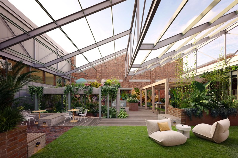 A render of a courtyard space within the Bradmill Yarraville project by Frasers Property Australia and Irongate.