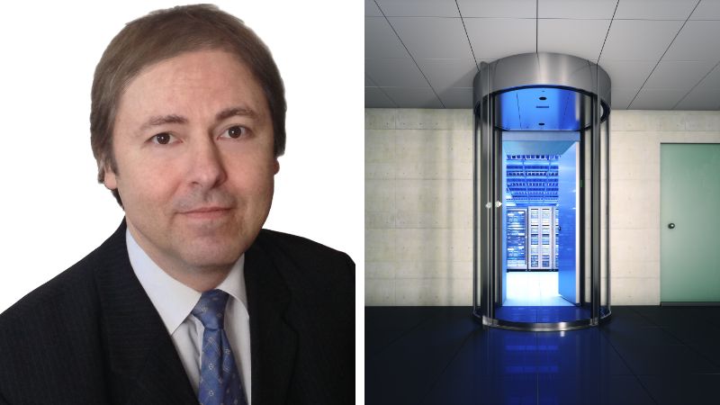 Collage of Michael Fisher, Managing Director of Boon Edam, Australia, and a security door.