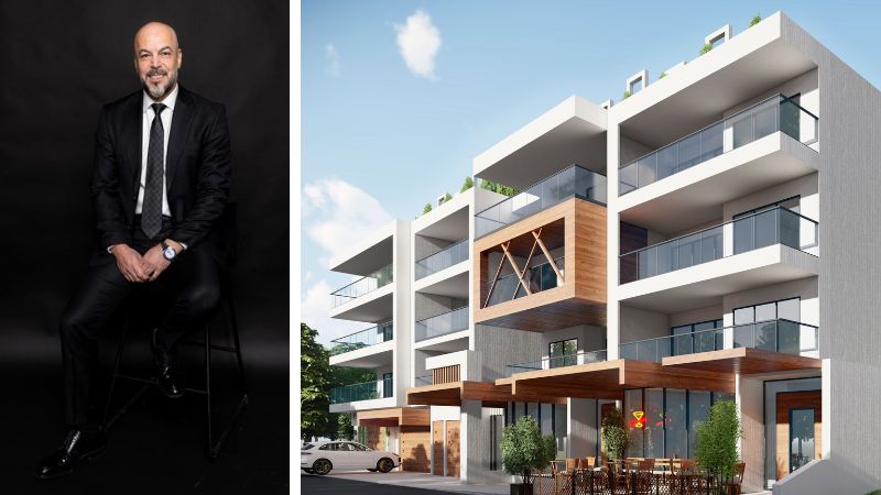 Collage: Ammache Architects director Nidal Ammache with one of his building design renders.
