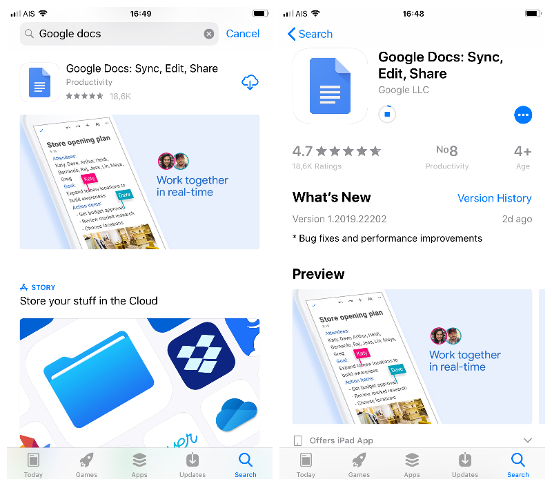 Install Google Docs from the App Store