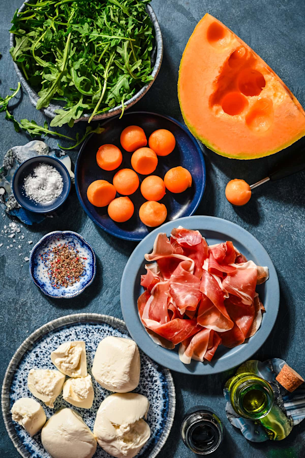 melon, burrata & crispy prosciutto salad
