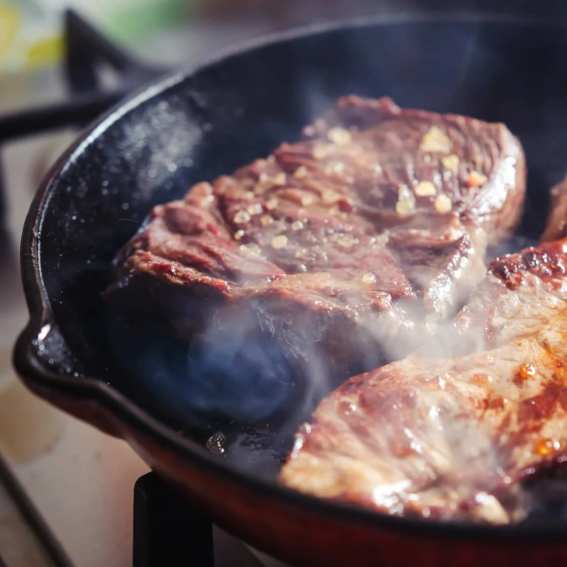 Cooking on a cast iron pan