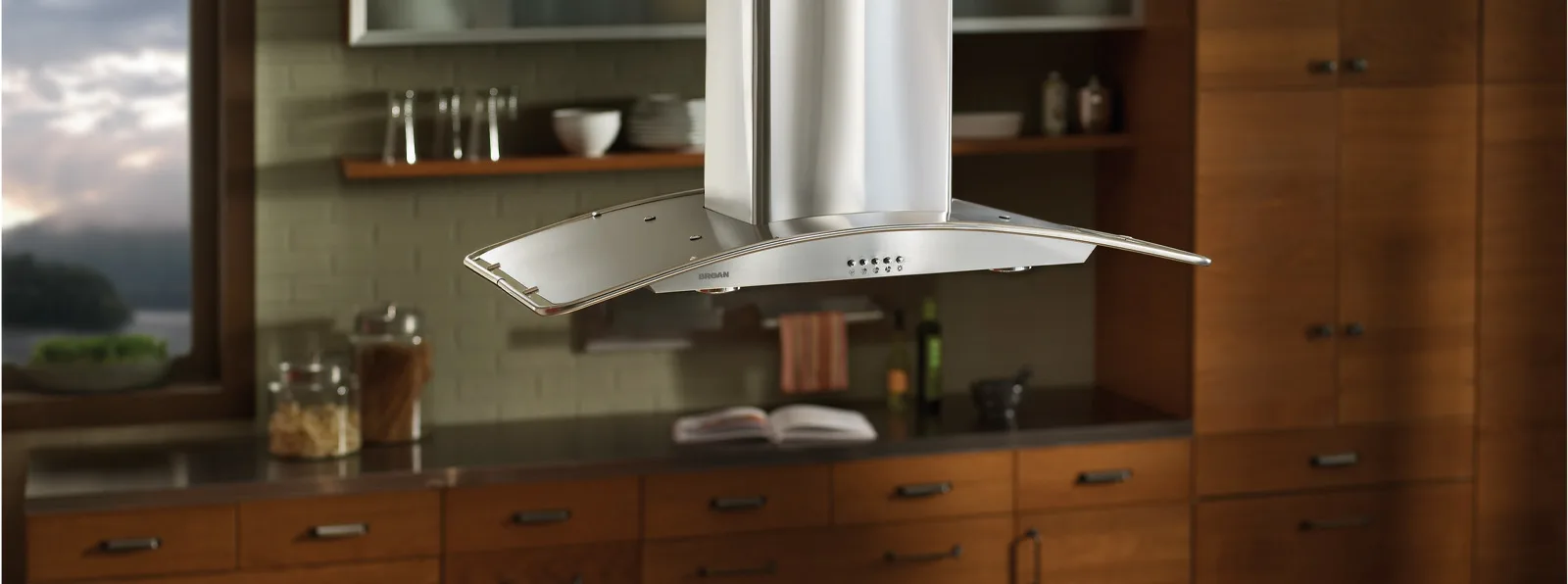 An island range hood