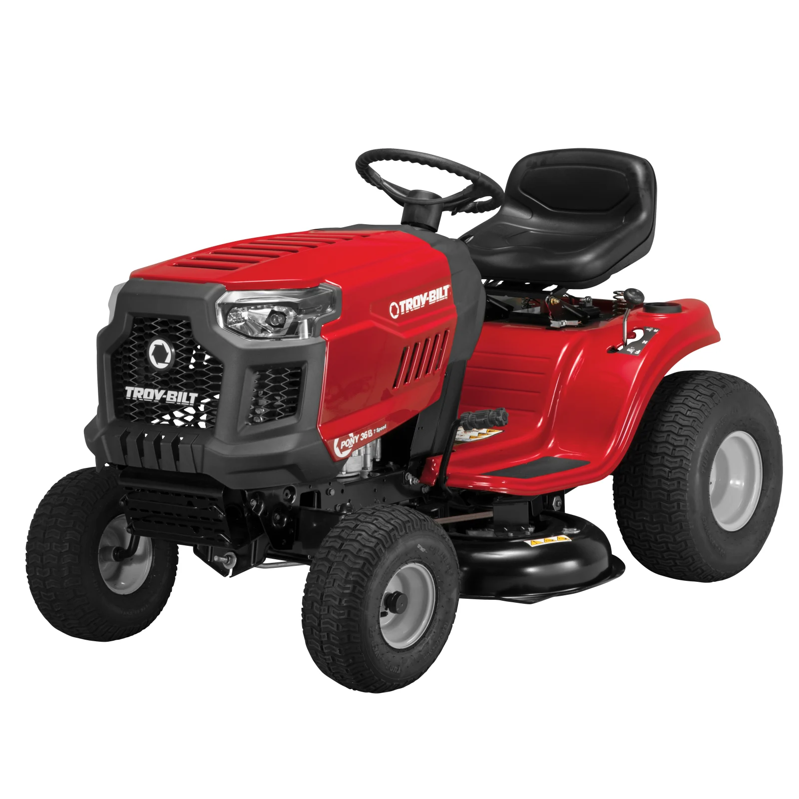 A red lawn tractor