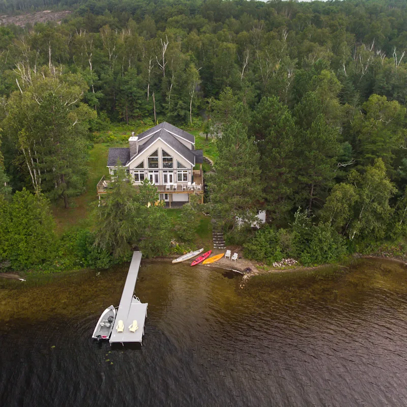 An aerial view of a large cottage