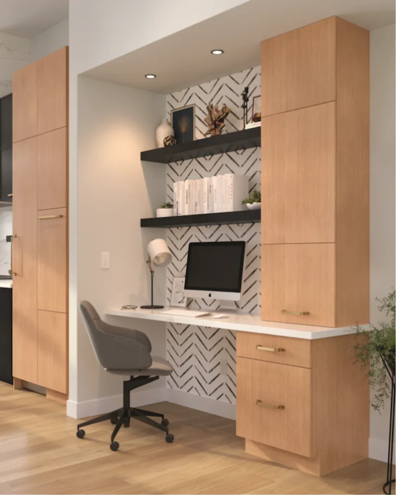A desk with a monitor