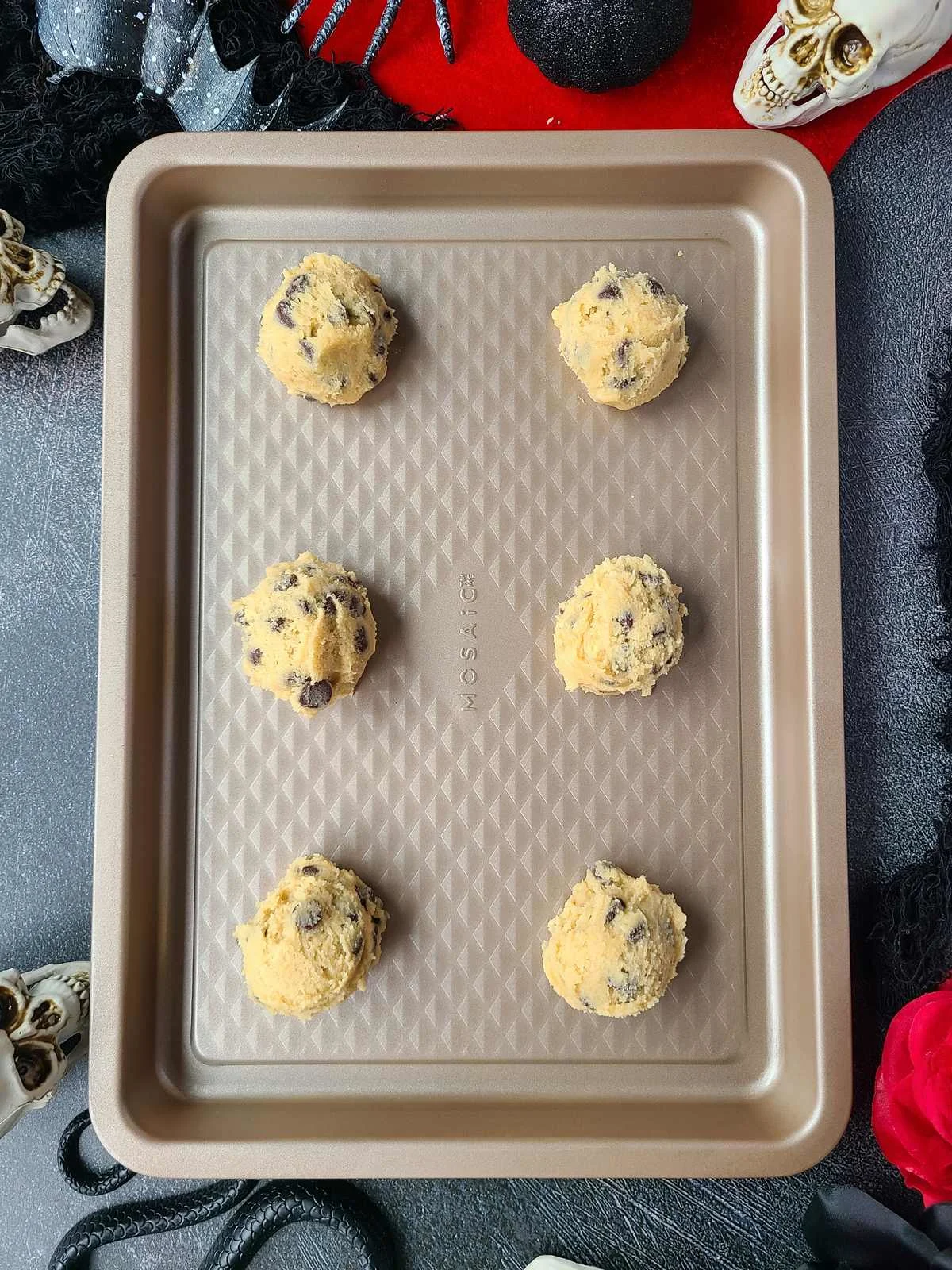 Step 7 - Vampire cookies - scooped cookies on baking sheet