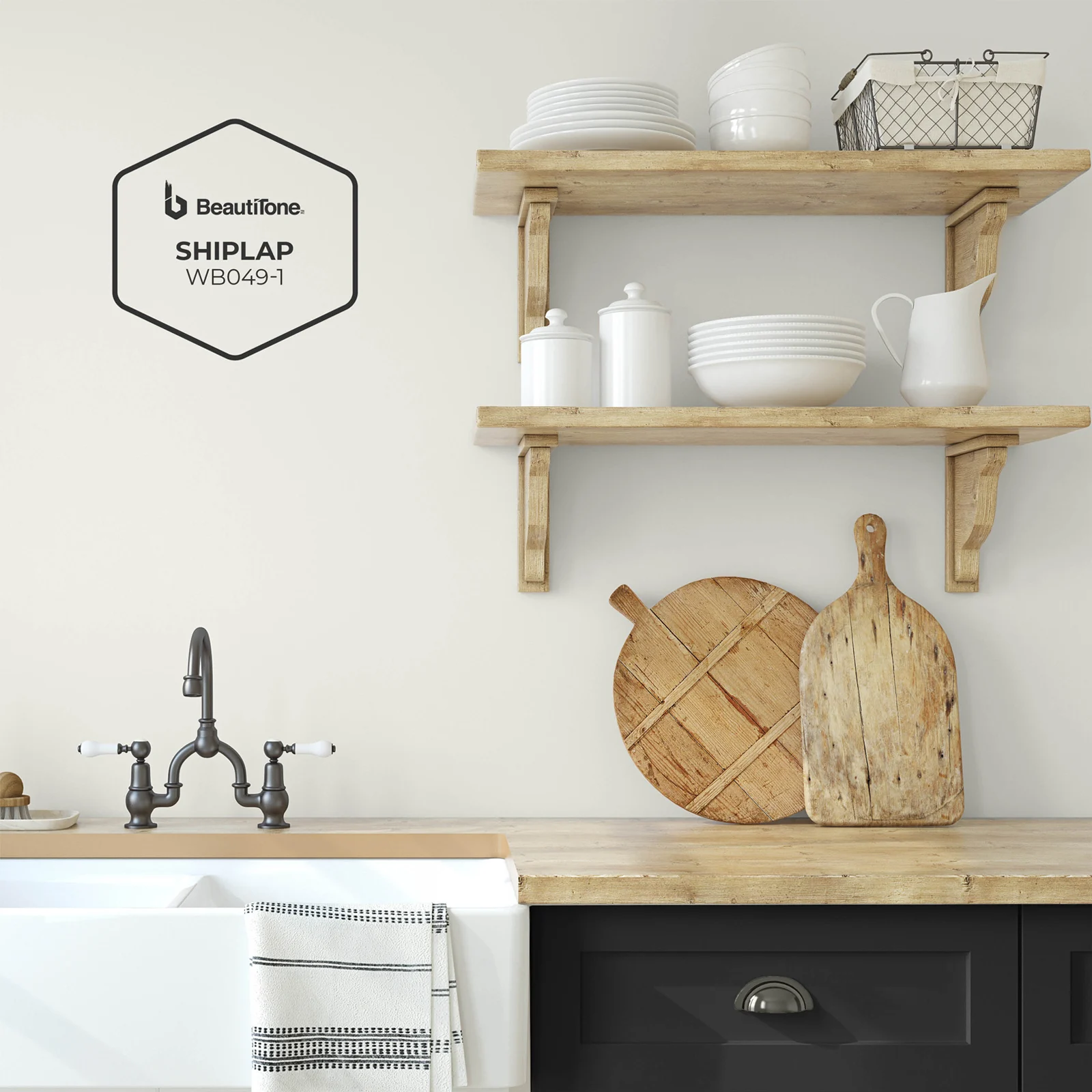 Cream, soft white wall in kitchen