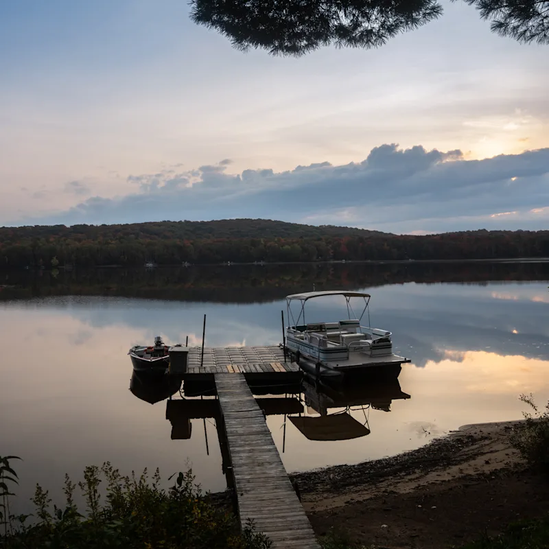 A dock at sunset