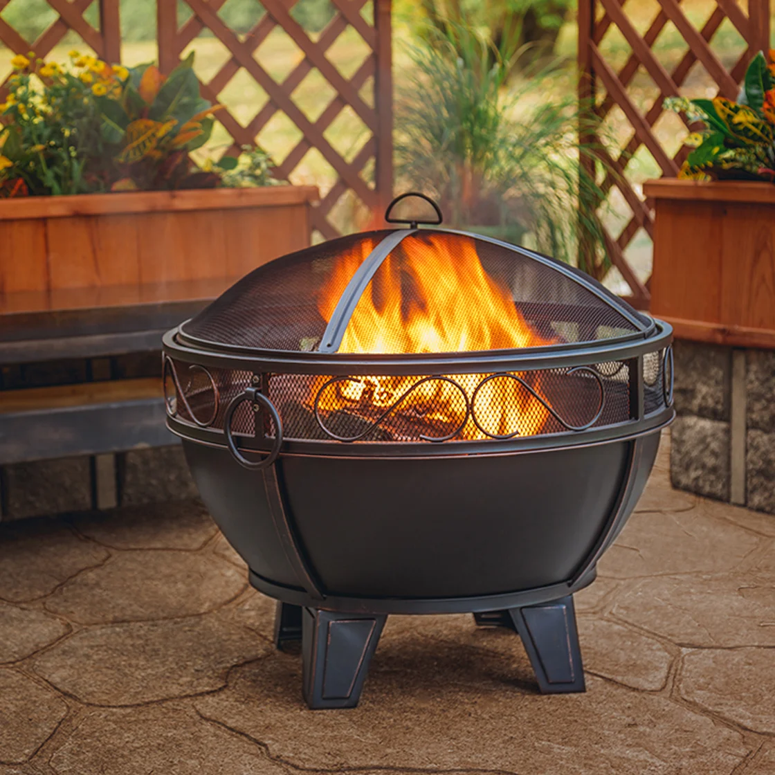 An outdoor fireplace.