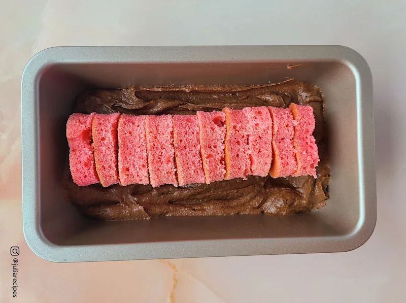 Put pink hearts in batter