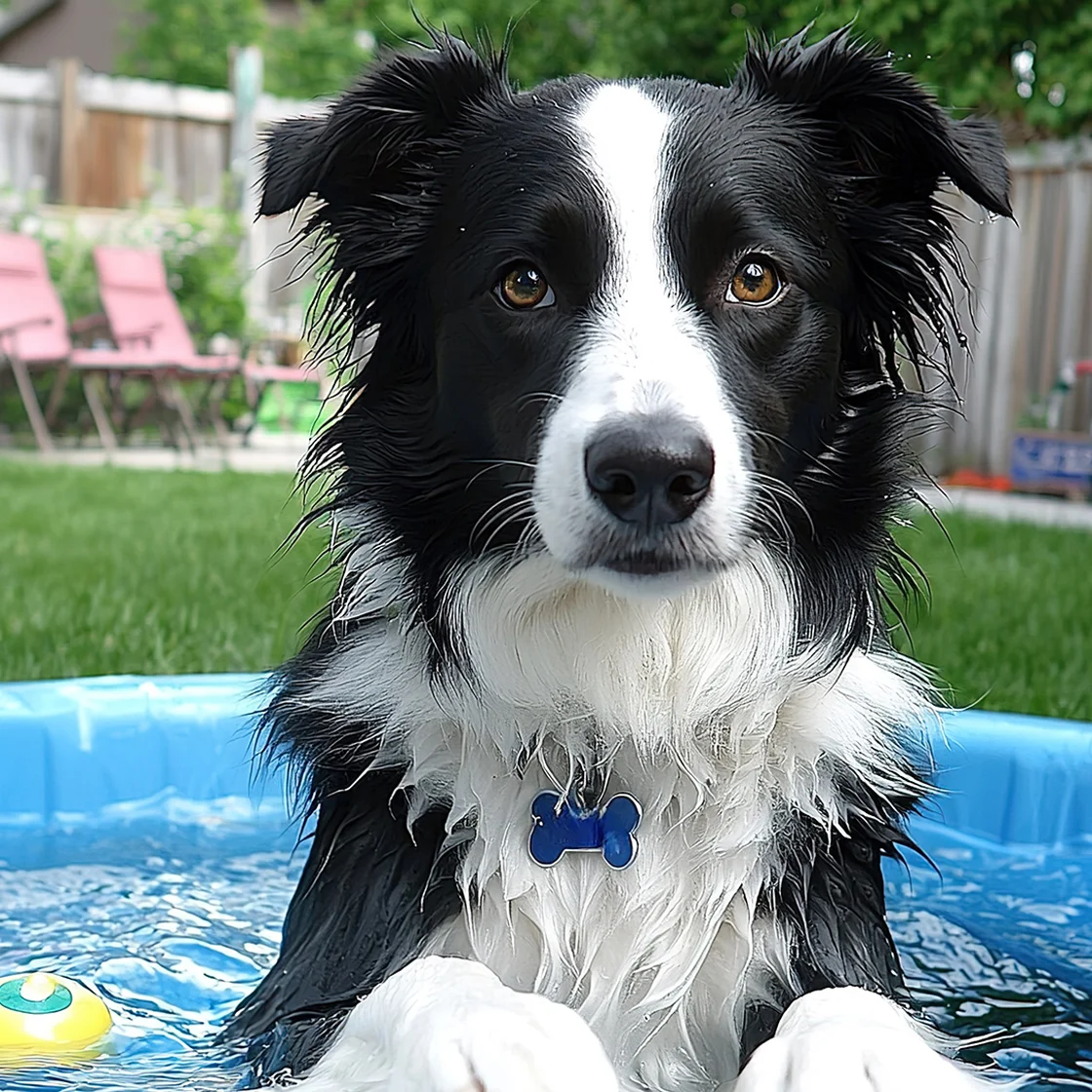 dog in a kiddie pool 1120x1120