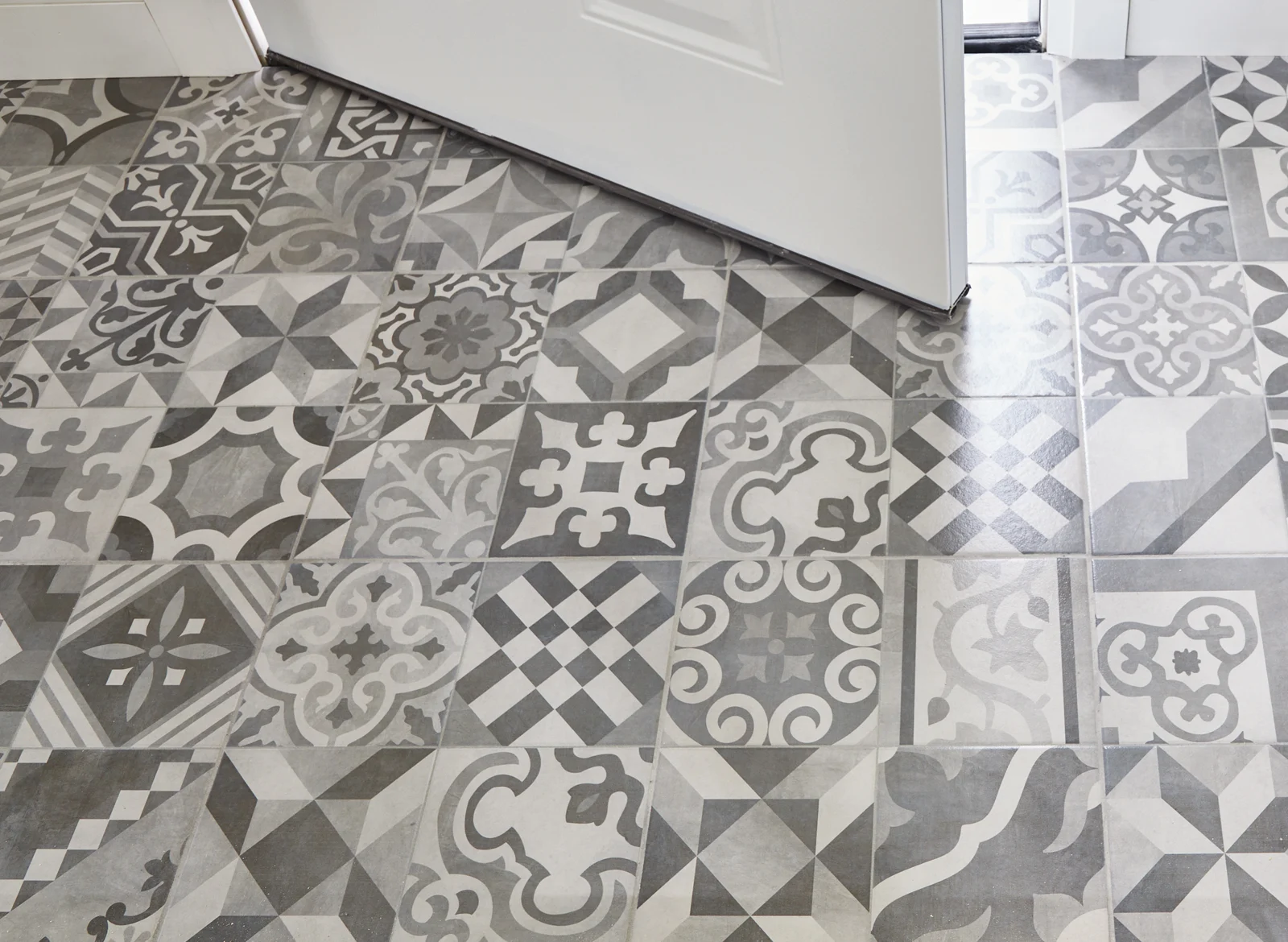 a closeup of patterned ceramic tile