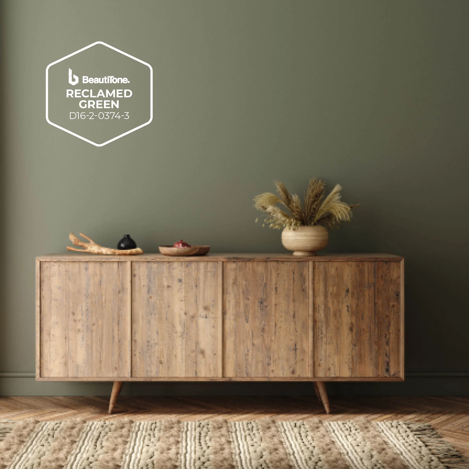Earthy green walls and light wood, buffet table