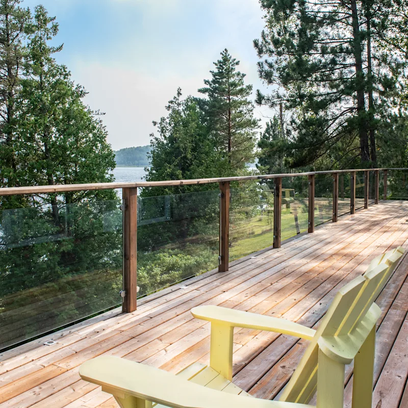 A patio with a lounge chair