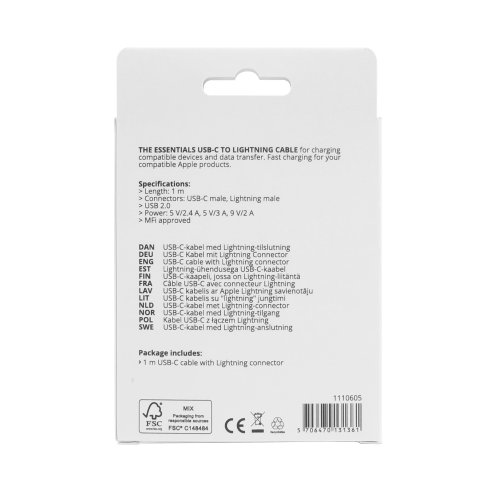 Essentials USB-C - Lightning Cable, MFi, 1m, White 3