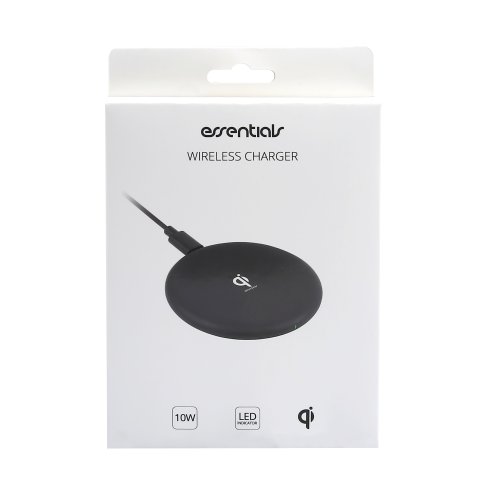 Essentials Qi Wireless Charger 10W, USB-C Cable 1m, LED ind., Sort 3