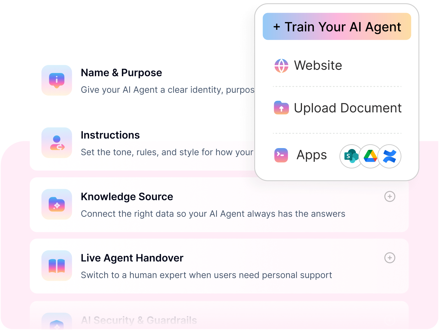 Create your agent instantly → No credit card, one-click training, all features included