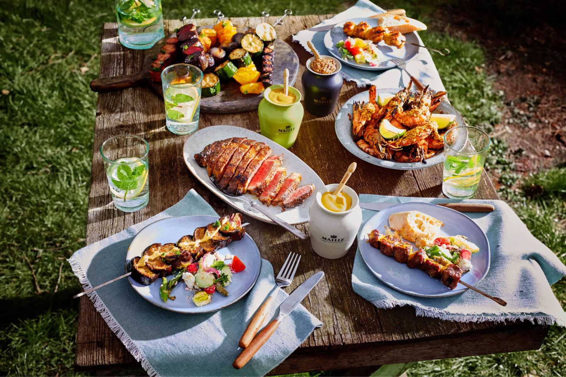 Maille July BBQ dishes with Fresh mustard gourmet