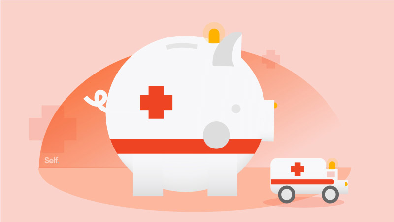 Image of a piggy bank and an ambulance. 