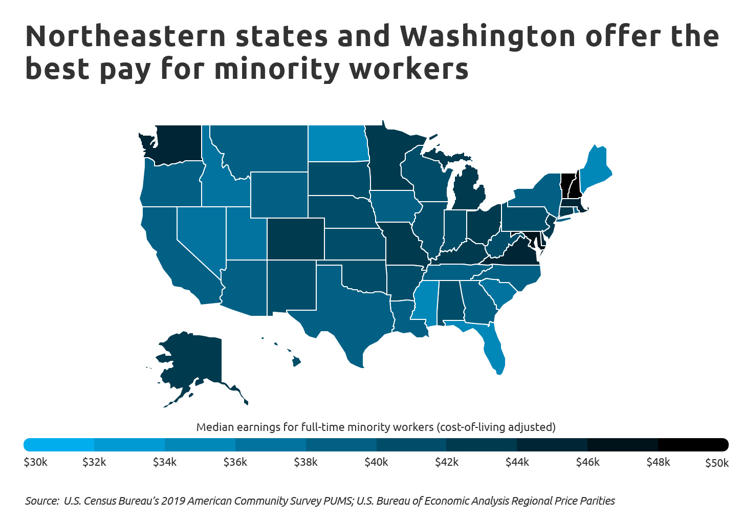 Chart2 Northeastern states offer the best pay for minority workers