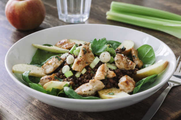 chicken with apple lentil spinach salad