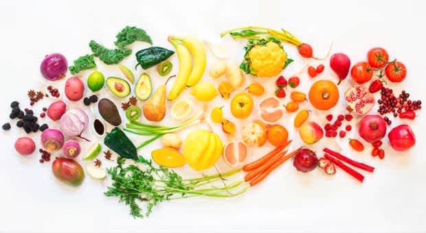 Rainbow of produce, fruits, vegetables