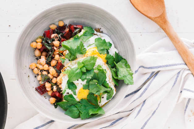 chickpea and chard hash egg