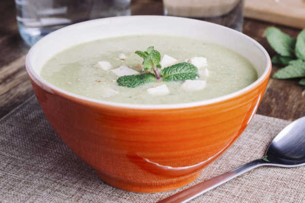 zucchini and mint soup with tofu