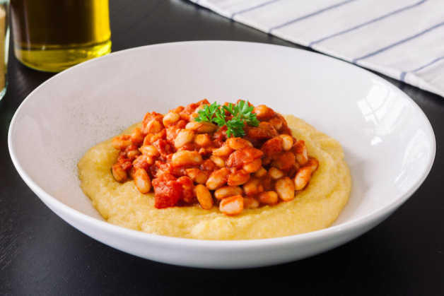 polenta with tomato braised beans